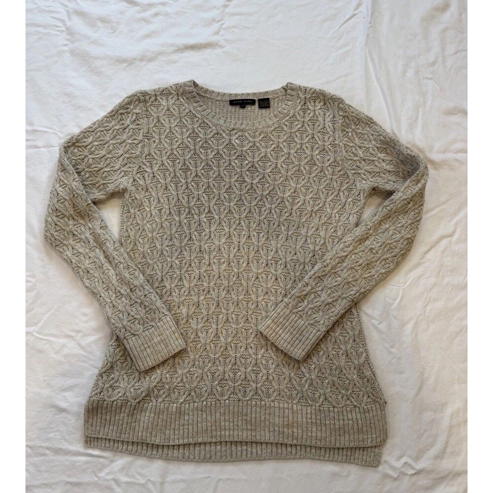 Jeanne Pierre Cotton Cable Knit Sweater Size M Cream Crew Neck Long Sleeve